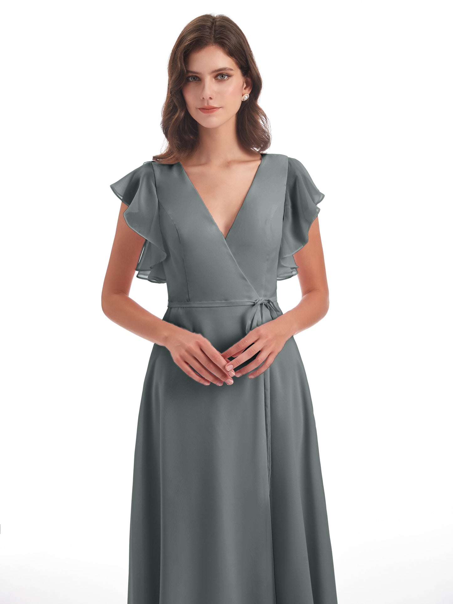 Stella Sheath Floor Length V-Neck Chiffon Bridesmaid Dresses