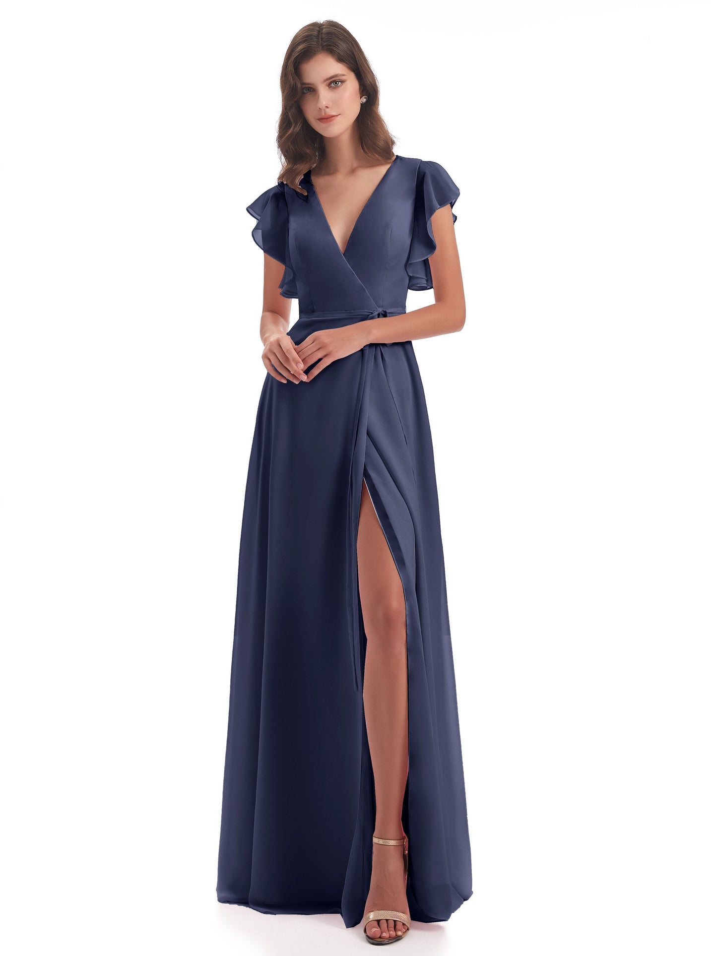 Stella Sheath Floor Length V-Neck Chiffon Bridesmaid Dresses
