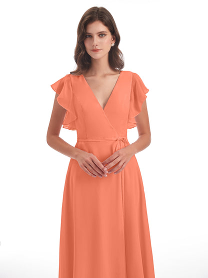 Stella Sheath Floor Length V-Neck Chiffon Bridesmaid Dresses