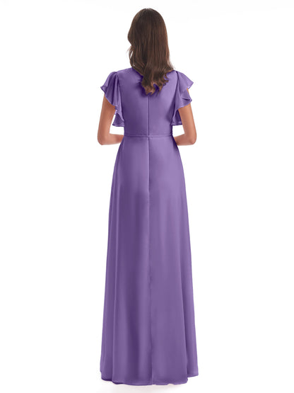 Stella Sheath Floor Length V-Neck Chiffon Bridesmaid Dresses