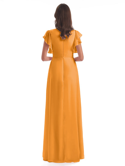 Stella Sheath Floor Length V-Neck Chiffon Bridesmaid Dresses