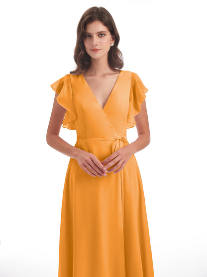 Stella Sheath Floor Length V-Neck Chiffon Bridesmaid Dresses