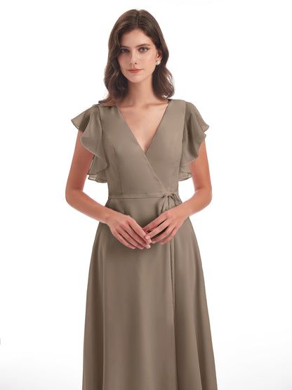 Stella Sheath Floor Length V-Neck Chiffon Bridesmaid Dresses