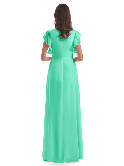Stella Sheath Floor Length V-Neck Chiffon Bridesmaid Dresses