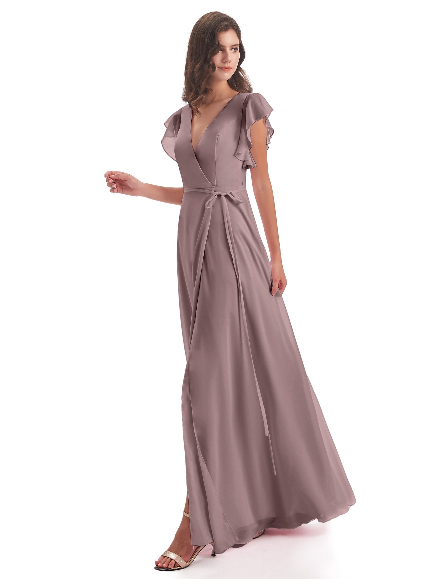 Stella Sheath Floor Length V-Neck Chiffon Bridesmaid Dresses