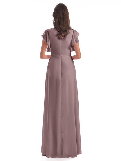 Stella Sheath Floor Length V-Neck Chiffon Bridesmaid Dresses