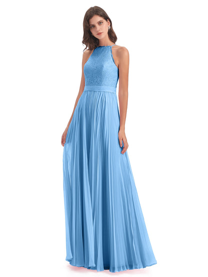 Susan Floor Length Halter Lace Bridesmaid Dresses