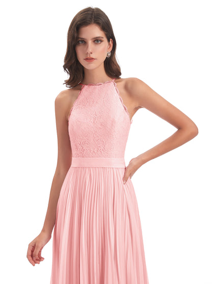 Susan Floor Length Halter Lace Bridesmaid Dresses
