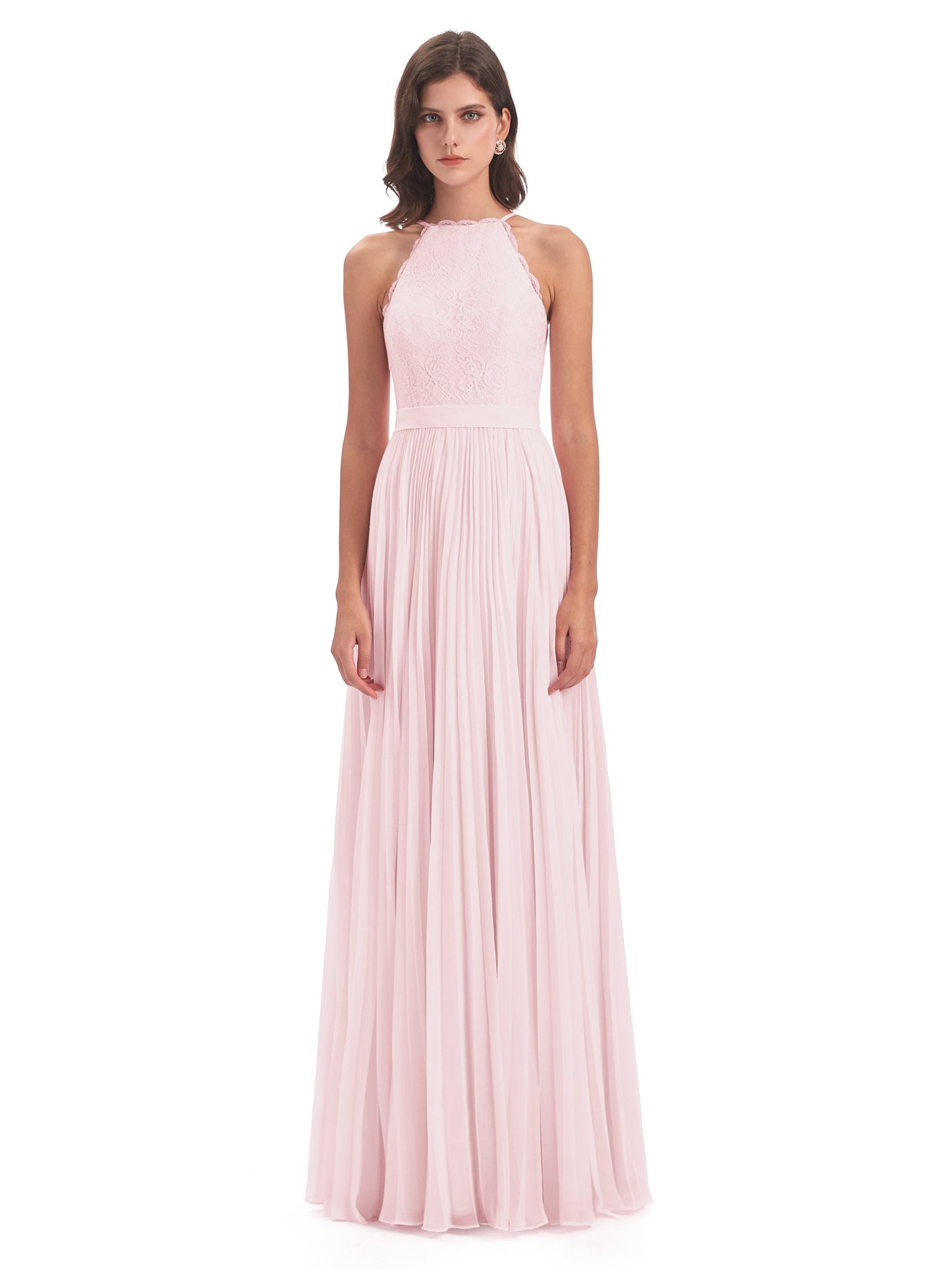 Susan Floor Length Halter Lace Bridesmaid Dresses