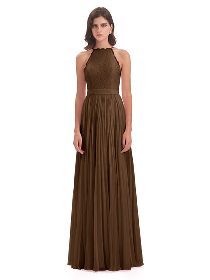 Susan Floor Length Halter Lace Bridesmaid Dresses
