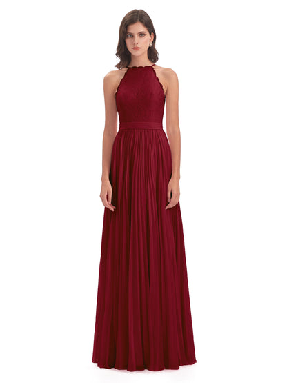 Susan Floor Length Halter Lace Bridesmaid Dresses