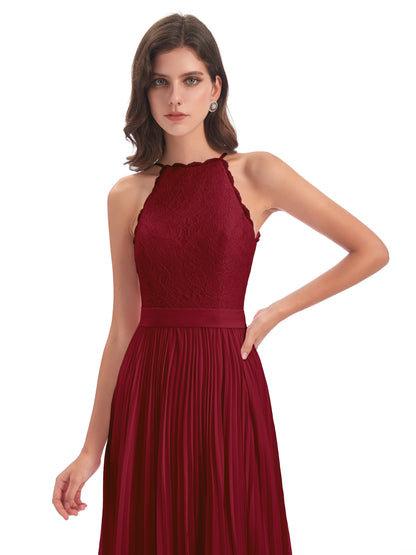 Susan Floor Length Halter Lace Bridesmaid Dresses