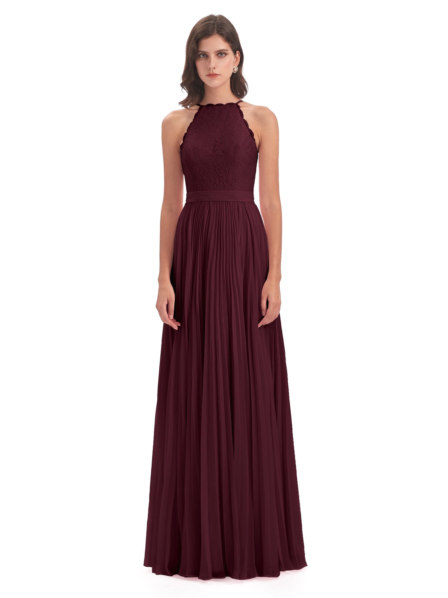 Susan Floor Length Halter Lace Bridesmaid Dresses