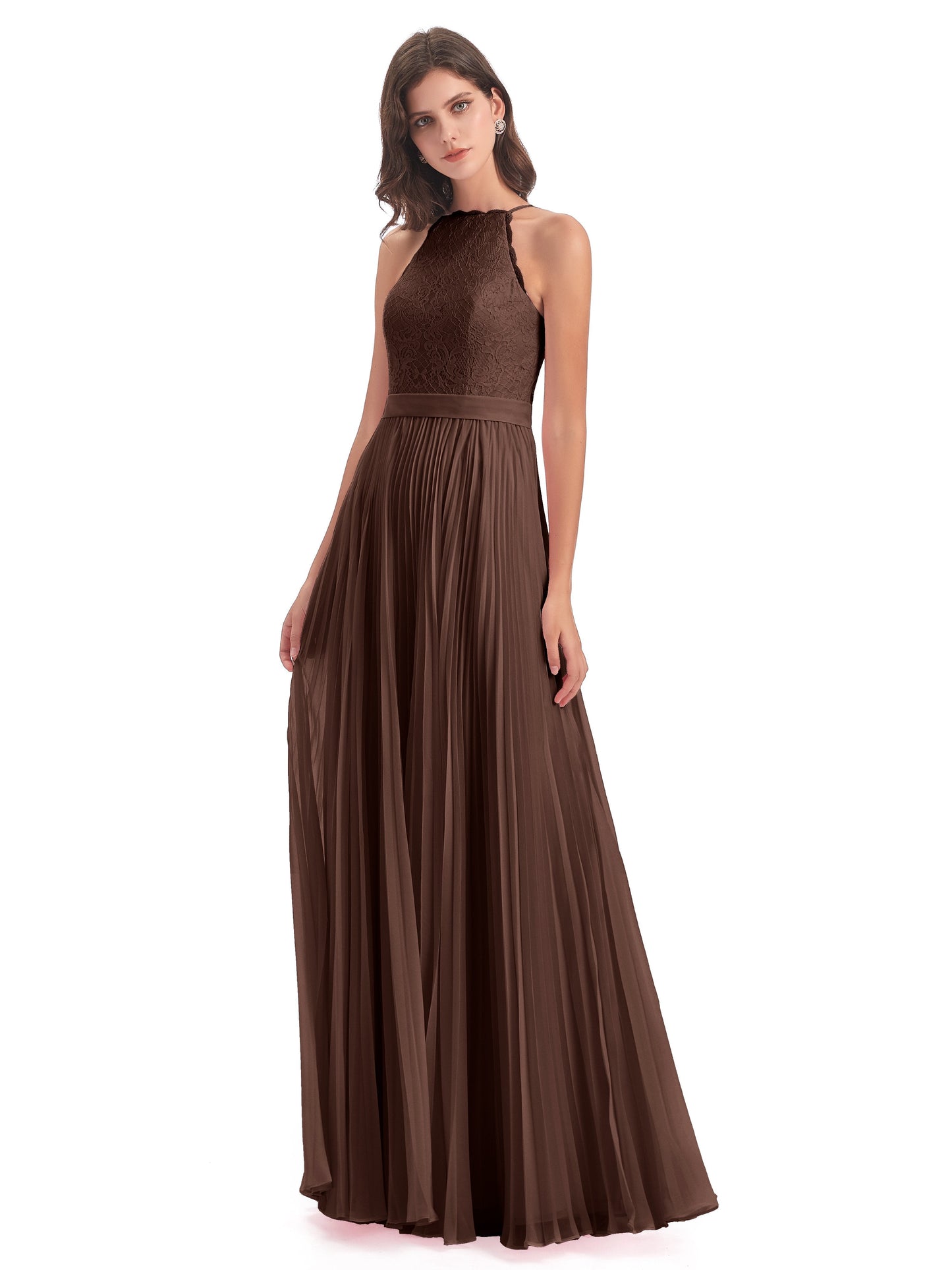 Susan Floor Length Halter Lace Bridesmaid Dresses