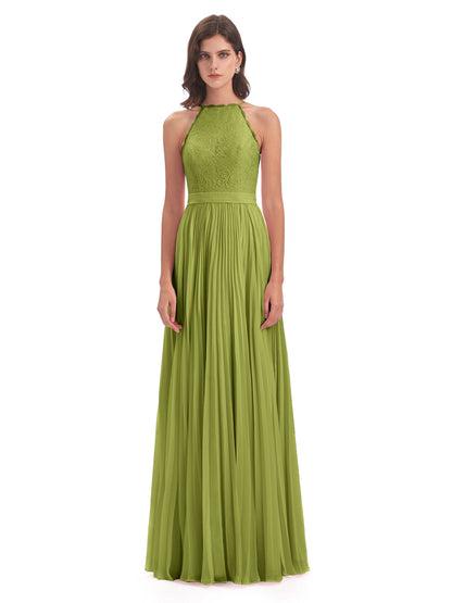 Susan Floor Length Halter Lace Bridesmaid Dresses