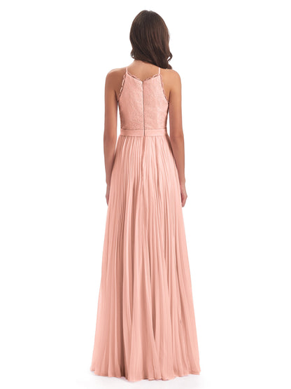 Susan Floor Length Halter Lace Bridesmaid Dresses