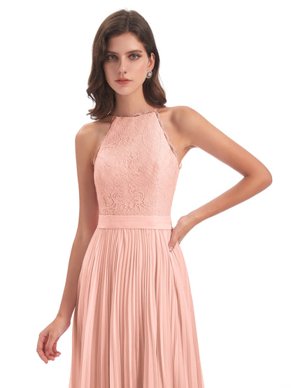 Susan Floor Length Halter Lace Bridesmaid Dresses