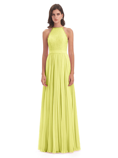 Susan Floor Length Halter Lace Bridesmaid Dresses