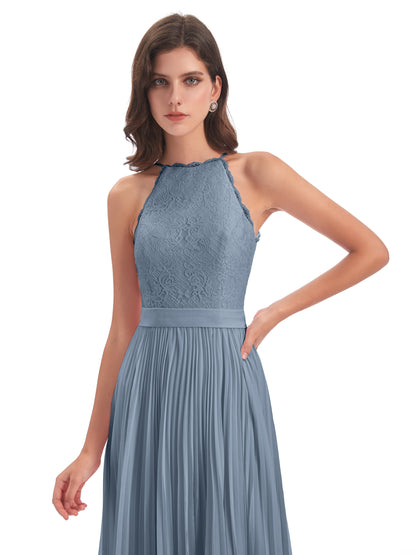 Susan Floor Length Halter Lace Bridesmaid Dresses