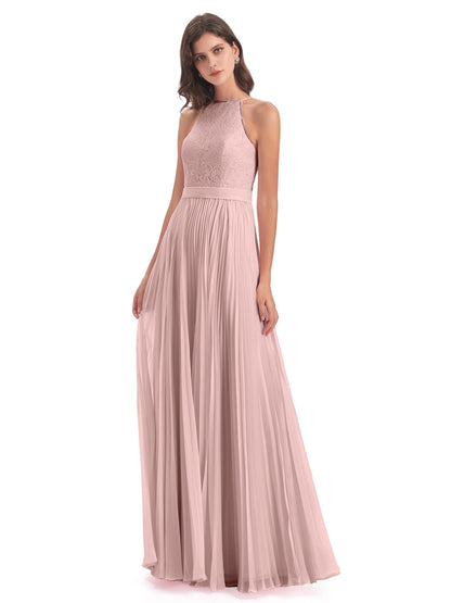 Susan Floor Length Halter Lace Bridesmaid Dresses
