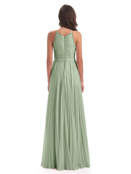 Susan Floor Length Halter Lace Bridesmaid Dresses