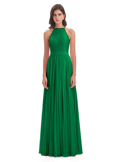 Susan Floor Length Halter Lace Bridesmaid Dresses