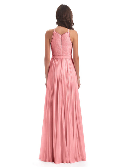 Susan Floor Length Halter Lace Bridesmaid Dresses