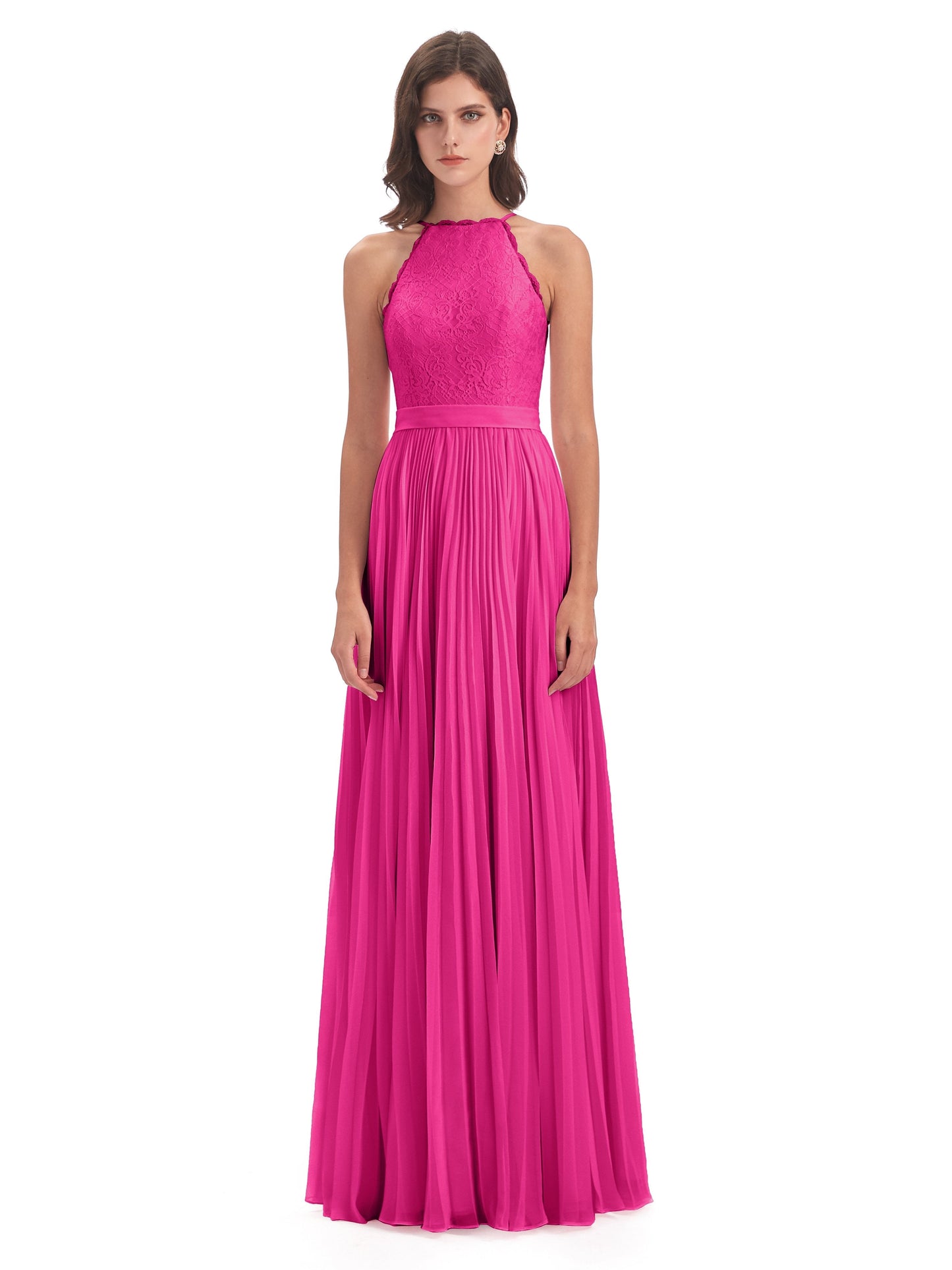 Susan Floor Length Halter Lace Bridesmaid Dresses