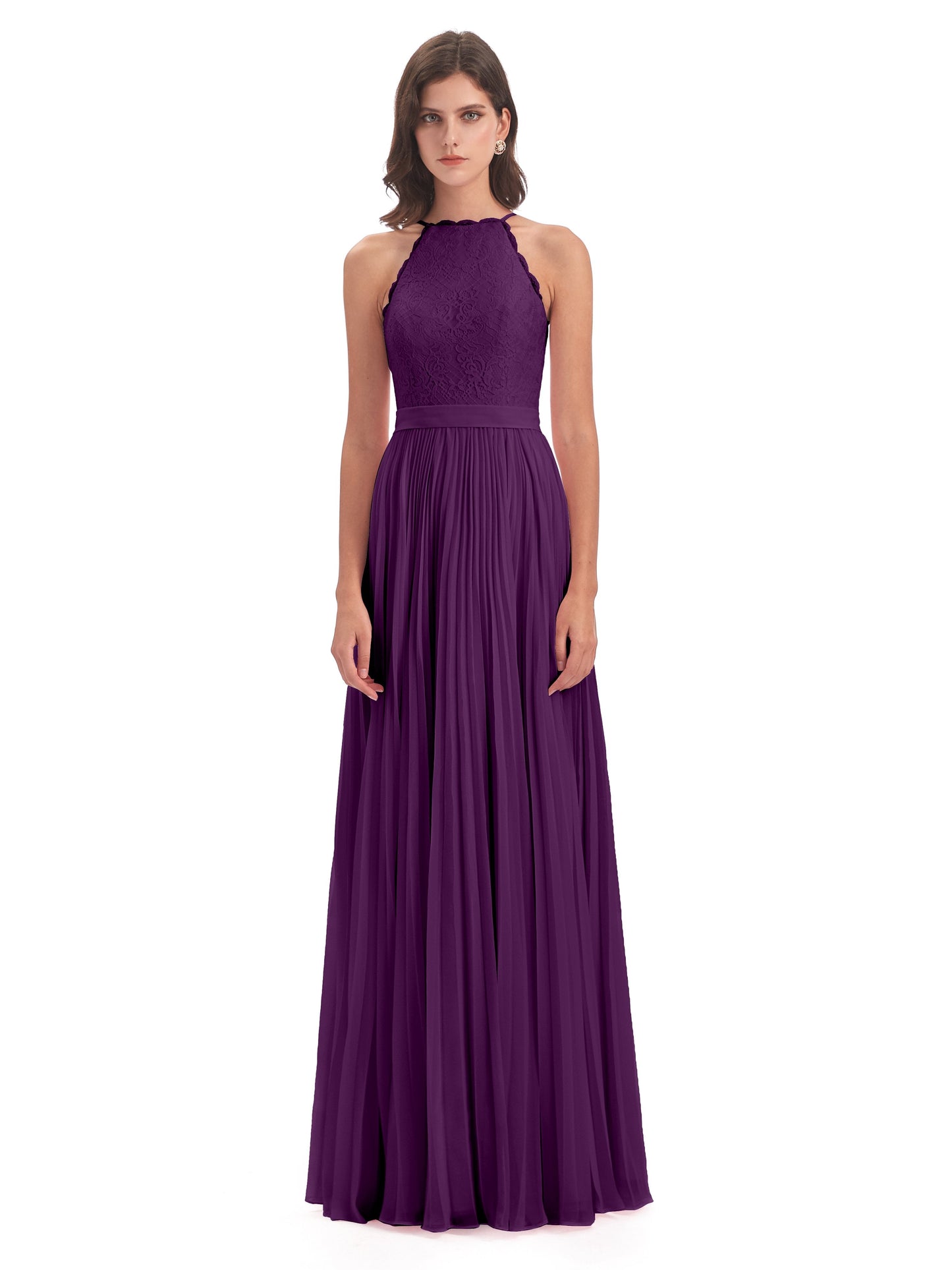 Susan Floor Length Halter Lace Bridesmaid Dresses