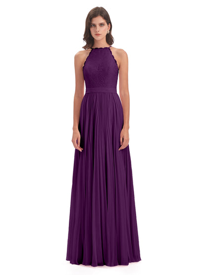 Susan Floor Length Halter Lace Bridesmaid Dresses