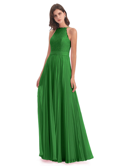 Susan Floor Length Halter Lace Bridesmaid Dresses