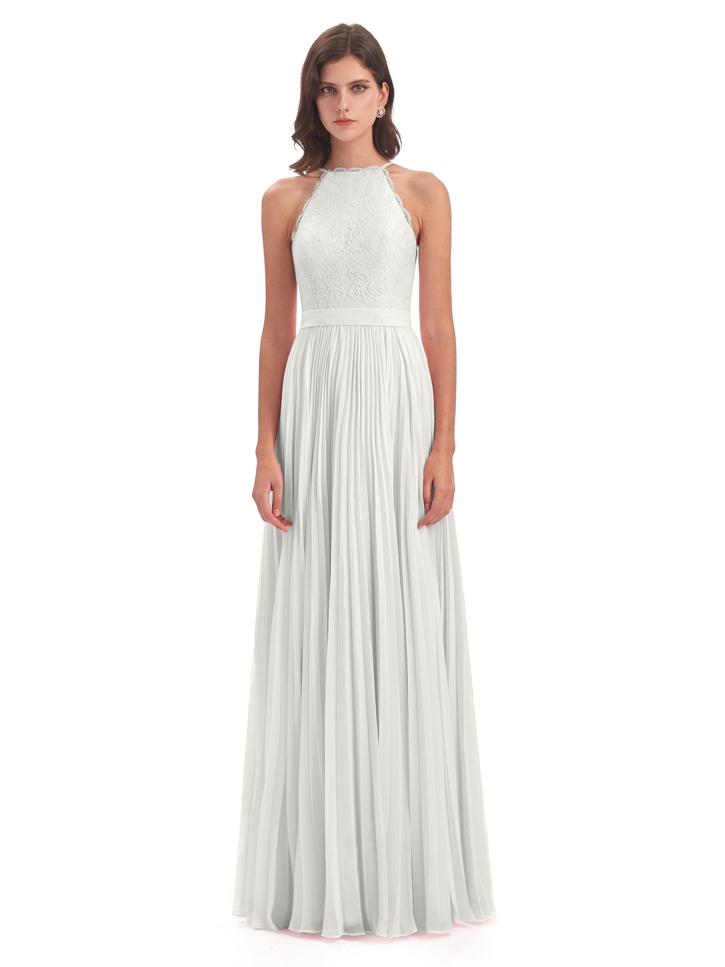 Susan Floor Length Halter Lace Bridesmaid Dresses