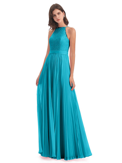 Susan Floor Length Halter Lace Bridesmaid Dresses