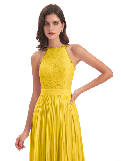 Susan Floor Length Halter Lace Bridesmaid Dresses