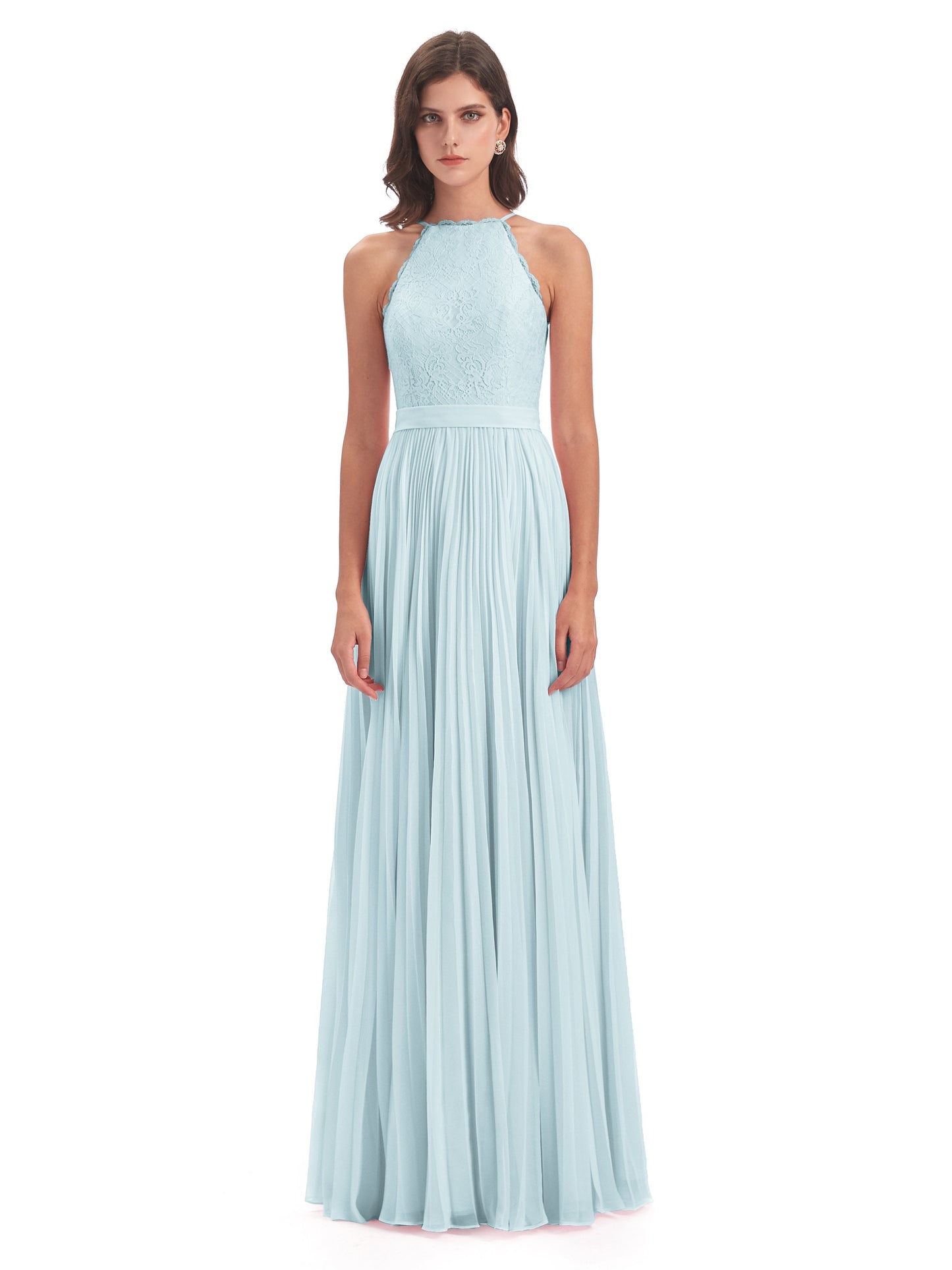 Susan Floor Length Halter Lace Bridesmaid Dresses