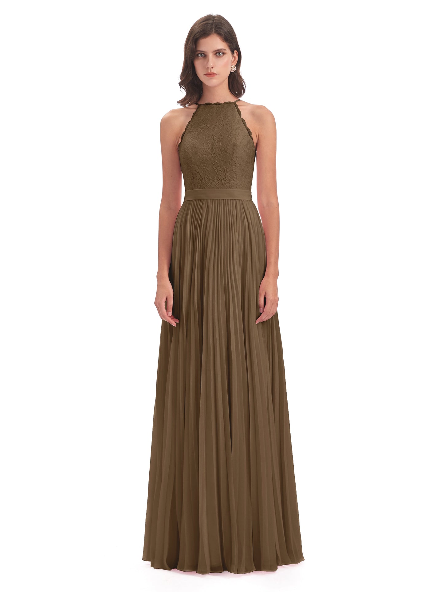 Susan Floor Length Halter Lace Bridesmaid Dresses
