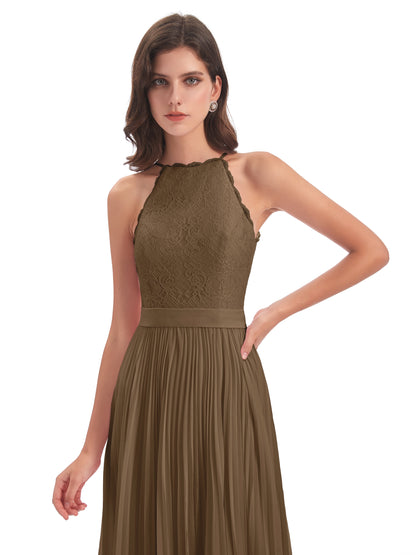 Susan Floor Length Halter Lace Bridesmaid Dresses