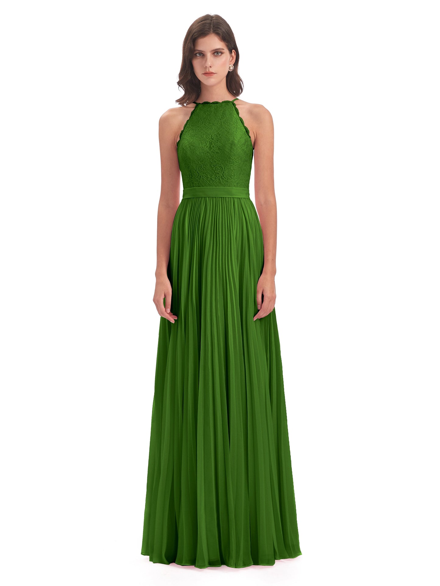 Susan Floor Length Halter Lace Bridesmaid Dresses