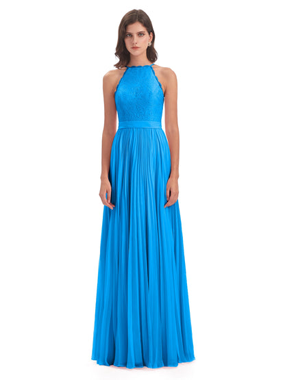 Susan Floor Length Halter Lace Bridesmaid Dresses