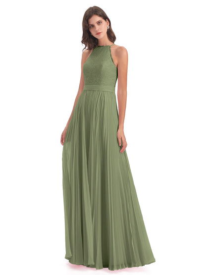 Susan Floor Length Halter Lace Bridesmaid Dresses