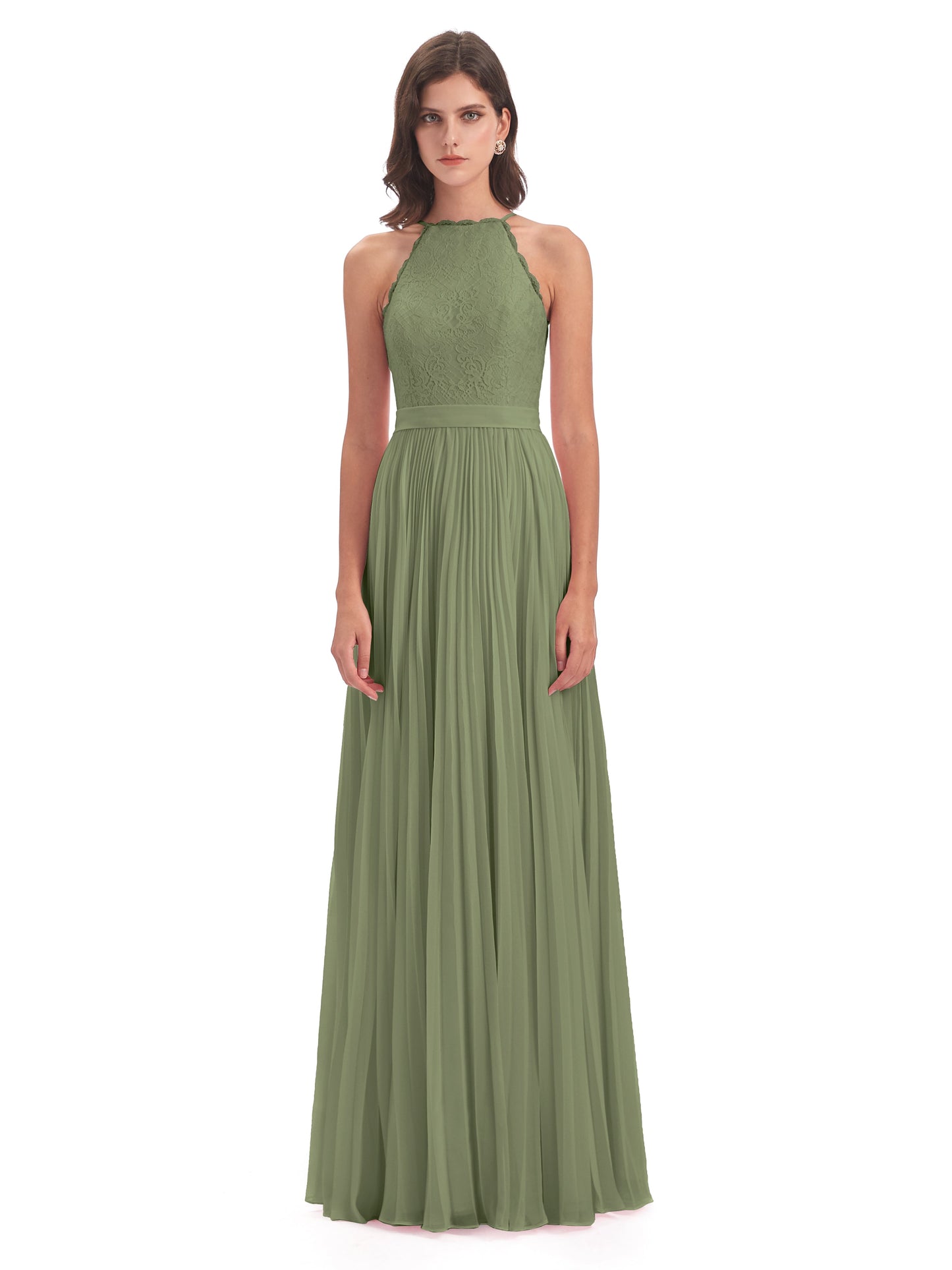 Susan Floor Length Halter Lace Bridesmaid Dresses