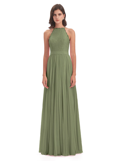 Susan Floor Length Halter Lace Bridesmaid Dresses