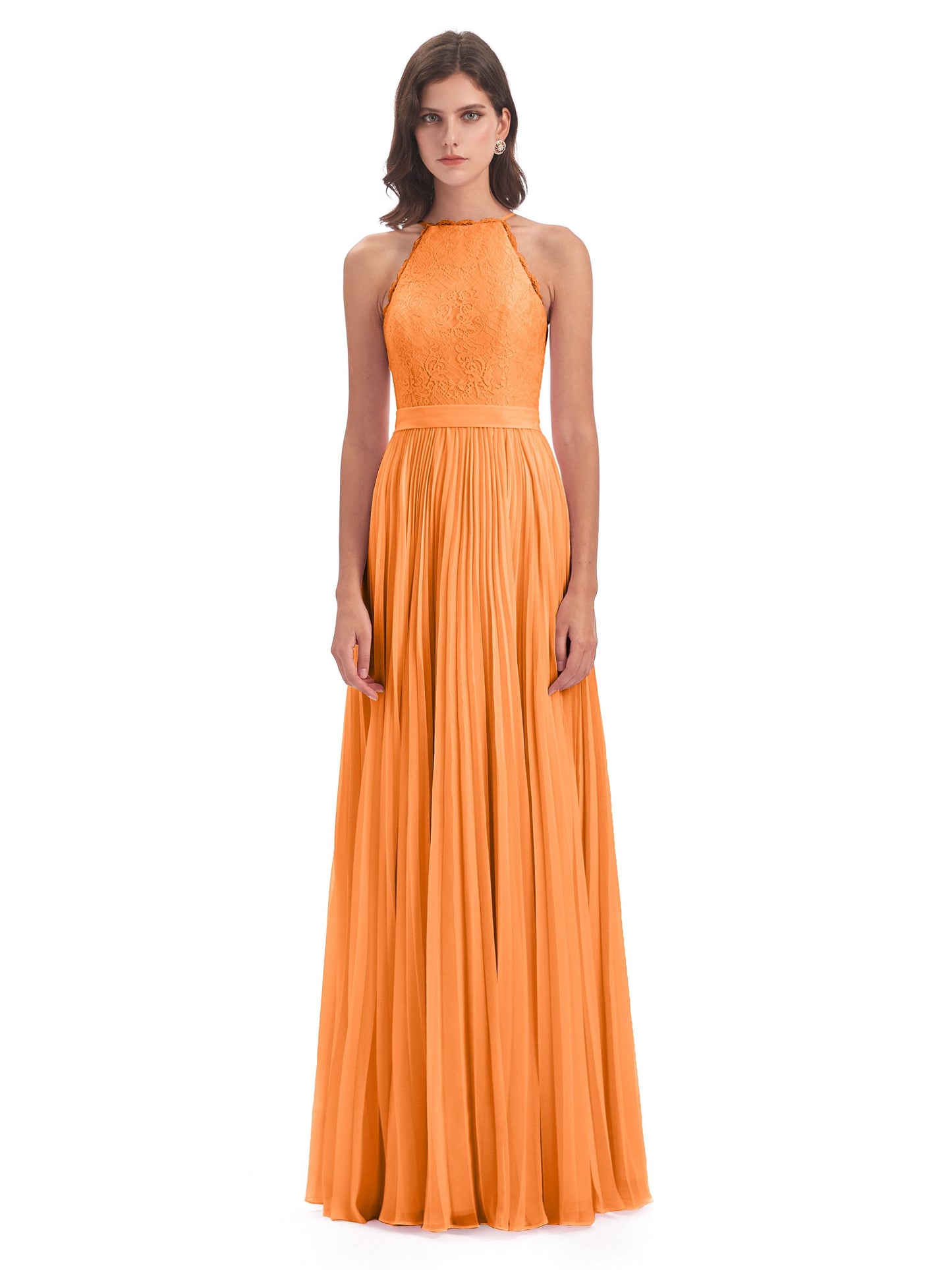 Susan Floor Length Halter Lace Bridesmaid Dresses