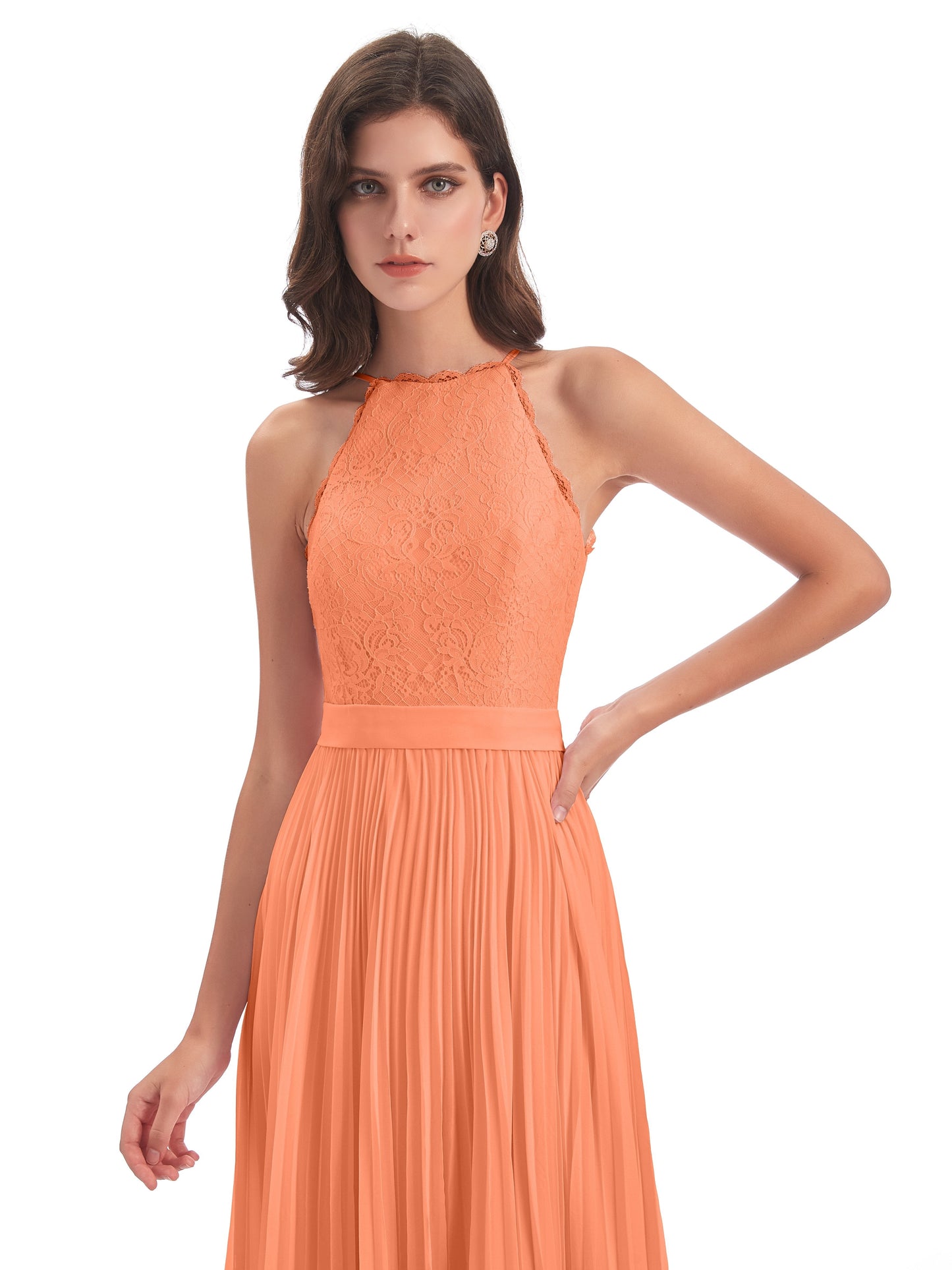 Susan Floor Length Halter Lace Bridesmaid Dresses