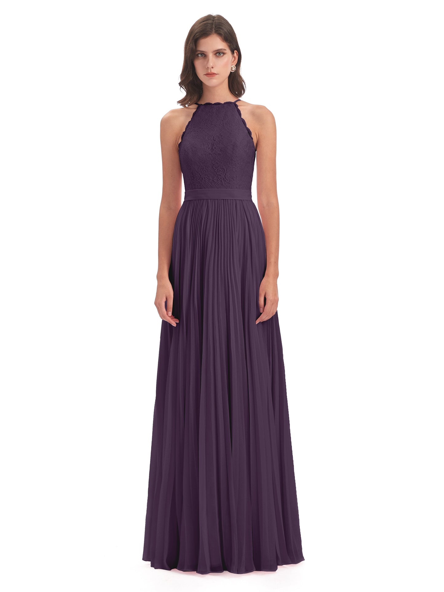 Susan Floor Length Halter Lace Bridesmaid Dresses
