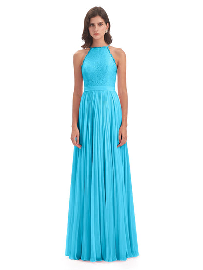 Susan Floor Length Halter Lace Bridesmaid Dresses