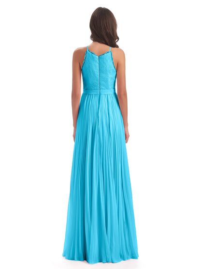 Susan Floor Length Halter Lace Bridesmaid Dresses