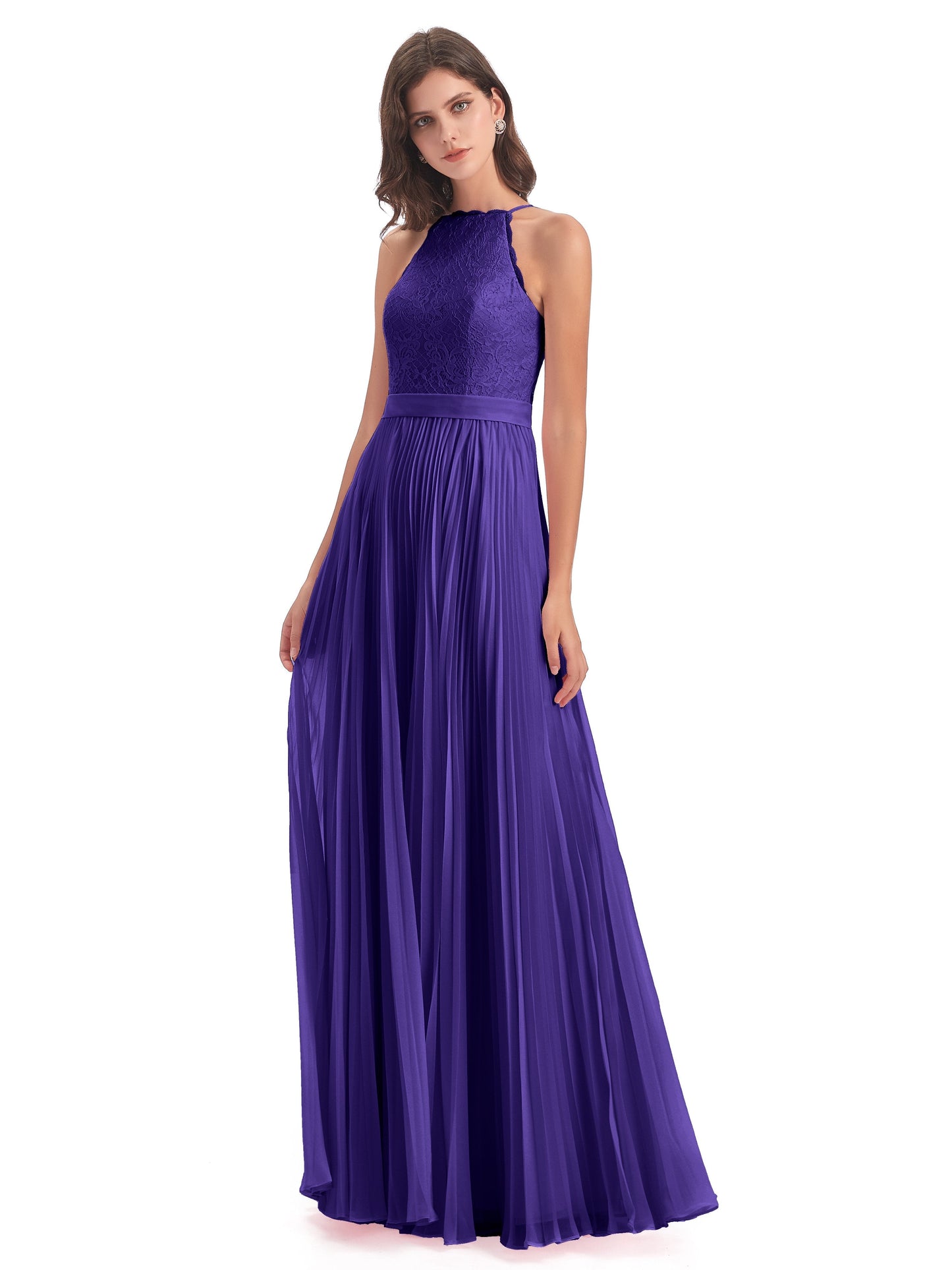 Susan Floor Length Halter Lace Bridesmaid Dresses
