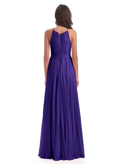Susan Floor Length Halter Lace Bridesmaid Dresses