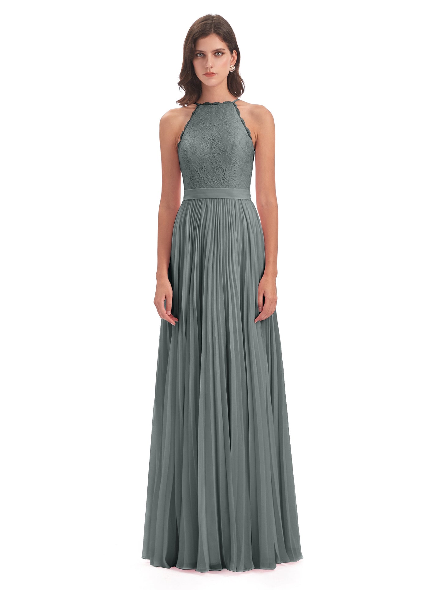 Susan Floor Length Halter Lace Bridesmaid Dresses